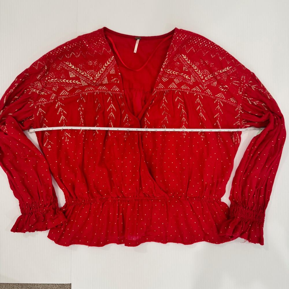 Free People Counting Stars Peasant Top Red Women's Medium Western Boho Festival - Picture 9 of 16